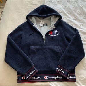 BNWT Champion Sherpa Big C Sherpa Half Zip Hoodie